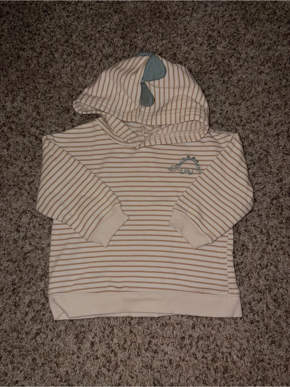 Carter's Cream & Tan Striped Hoodie with Dino Accent